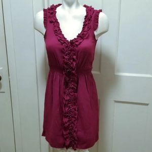 Ruffled Burgundy sleeveless  mini cocktail dress